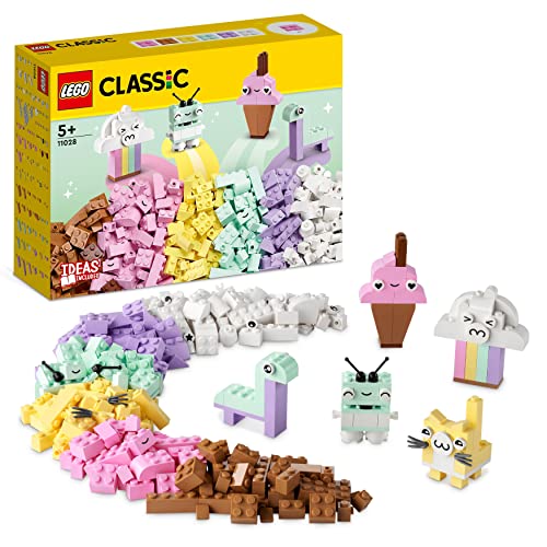 LEGO Classic Diversión Creativa: Pastel, Caja de Ladrillos de Construcción para Niños y Niñas de 5 Años, Helado, Gatito, Dinosaurio de Juguete y Más 11028