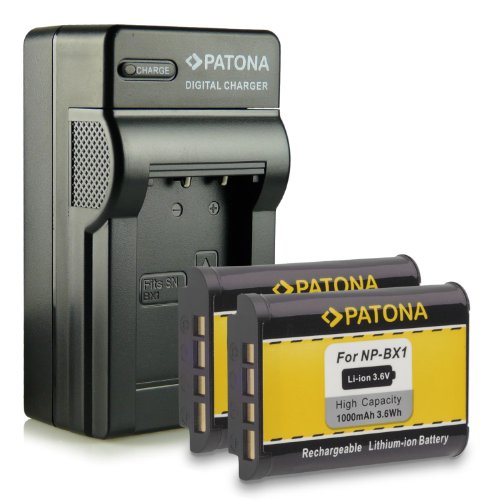 PATONA 4en1 Cargador + 2x Batería NP-BX1 compatibles con Sony Cybershot DSC-HX300 DSC-RX1 DSC-RX100 DSC-WX500