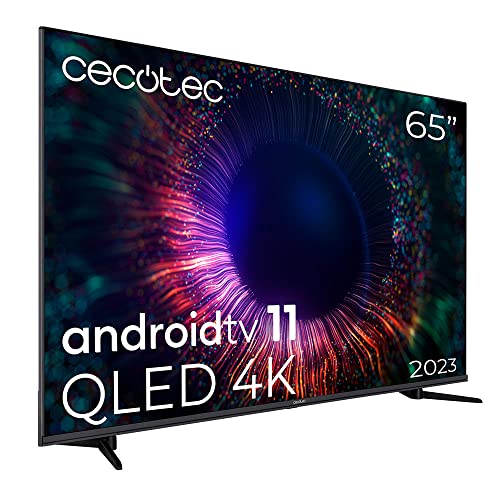 Cecotec Televisor QLED 65” Smart TV V1+ Series VQU11065. 4K UHD, Android 11, Diseño Frameless, MEMC, Dolby Vision y Atmos, Subwofer, HDR10, Modelo 2023