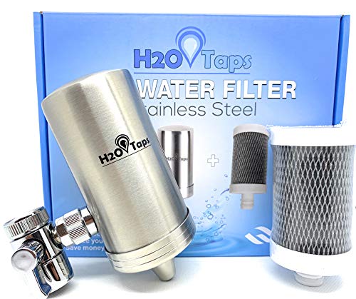 H2O Taps Filtro de Agua para Grifo | Acero Inoxidable | Filtra Cloro, Plomo y Elimina mal olor y sabor del Agua | Sistema de Filtración de Agua con Diseño Elegante | La Elección Duradera