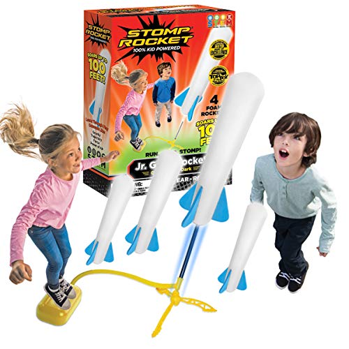 Stomp Rocket El Cohete Original Jr. Glow | 4 Cohetes de Espuma y Plataforma de Lanzamiento de Juguetes | Grandes Juguetes de misiles al Aire Libre para niños y niñas de 3 años en adelante