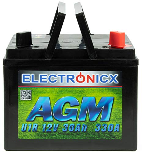 Batería Electronicx AGM para Tractor de césped, batería de arranque para cortacésped, batería de arranque, batería de 12V, 12V, 30Ah, para Tractor de césped, batería de Gel (más a la derecha)