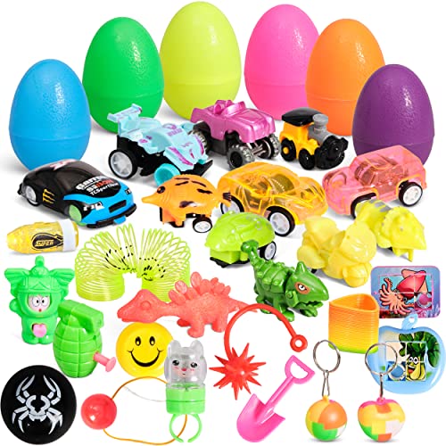 PREXTEX Huevos de Pascua Rellenos de 30 minijuguetes y sorpresas para niños pequeños. Cada Huevo Contiene un Juguete Diferente para la búsqueda de Huevos de Pascua, Regalos de Juegos de Pascua