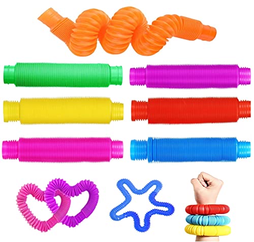 mciskin - Mini Tubos Pop – Divertidos Tubos Pop y Divertidos para niños Estirar, Construir y conectar Juguete, proporcionan un Juego sensorial táctil y auditivo, Colorido – 7 Unidades