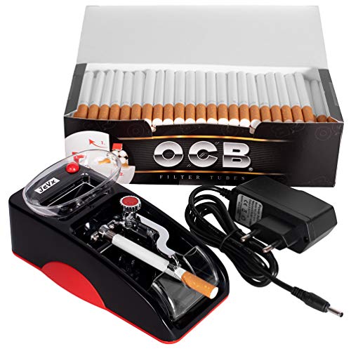 JEVX Maquina Liadora de Tabaco + 200 Tubos de cigarrillos con Filtro OCB - Entubador Electrico para Llenado de Cigarros - Entubadora Electrica para Liar Tubos de Tabaco Picado Rojo