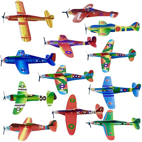 THE TWIDDLERS 48 Aviones Planeadores para Niños - Deslizadores Voladores en 12 Diseños Diferentes - Fácil de Montar