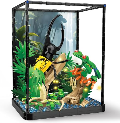 QLT Ideas - Kit de construcción con animales tropicales de la selva tropical, compatible con bloques de sujeción Lego, diseño de reptiles con luz LED para niños de 10 a 14 años y adultos