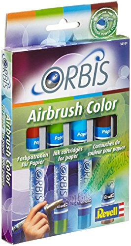 Orbis 30101 Set B - Set de recarga para aerógrafo (incluye 4 cartuchos de tinta), color naranja, verde, azul y marrón [importado de Alemania]