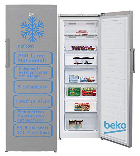 Congeladora Beko RFNE290L31XBN No Frost, 250 L, A+, Look Inox