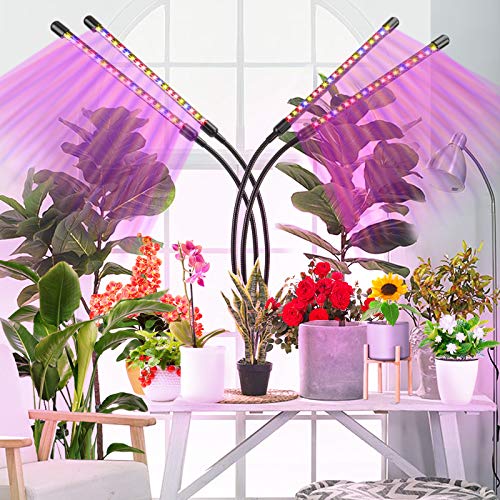 Grow Light, Led Cultivo Interior con 80 LED, Espectro Completo, Brillo de 10 Niveles Ajustable y Tubo Giratorio 360 ​​° de 4 Cabezales para la Germinación, el Crecimiento y la Floración de las Plantas