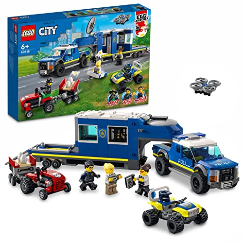 LEGO 60315 City Central Móvil de Policía, Coche Todoterreno, Dron, Tractor y Camión de Juguete, Regalos Reyes y Navidad para Niños de 6 Años o Más