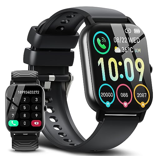 Reloj Inteligente Mujer Hombre con Llamadas, 1.85' Smartwatch con 112 Modos Deportivos, Monitor de Ritmo Cardíaco y Sueño. Pulsera Actividad IP68 Impermeable para iOS y Android. 2 Correas, Negro