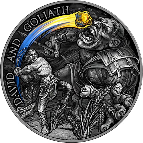 Power Coin David and Goliath David Y Goliat 2 Oz Moneda Plata 10 Cedis Ghana 2022