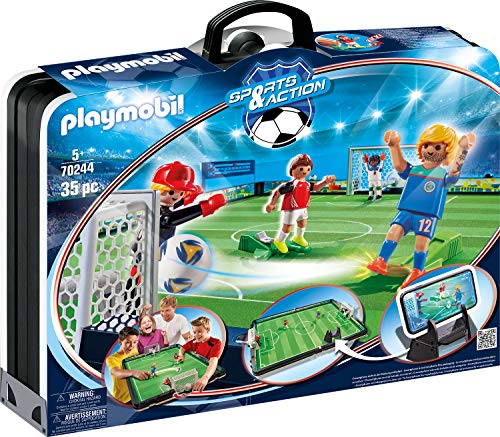 PLAYMOBIL Sports & Action Campo de Fútbol Maletín, con Soporte para Smartphone, a Partir de 5 Años (70244)
