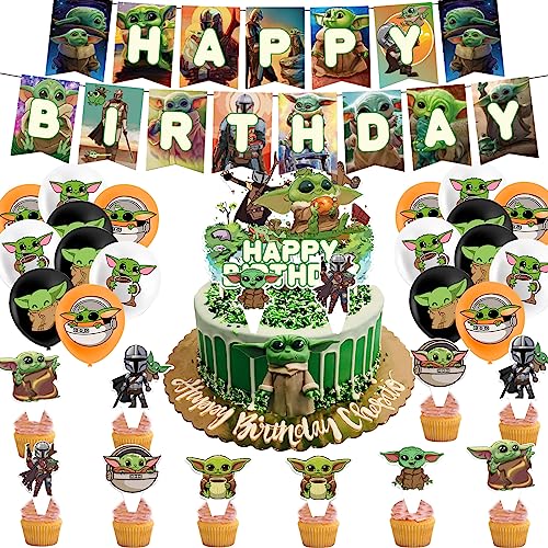 Yoda Decoraciones para Fiestas - Doyomtoy Baby Yoda Cupcake Toppers 44 Piezas Star Wars Balloon Set Happy Birthday Banner Latex Balloons Baby Birthday Decorations