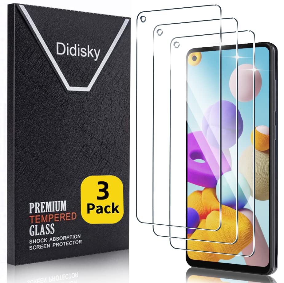 Didisky 3-Unidades Cristal Templado Protector de Pantalla para Samsung Galaxy A21S 6.5''(no para Galaxy A21), Antihuellas, Sin Burbujas, Fácil de Limpiar, 9H Dureza, Fácil de Instalar, Transparente
