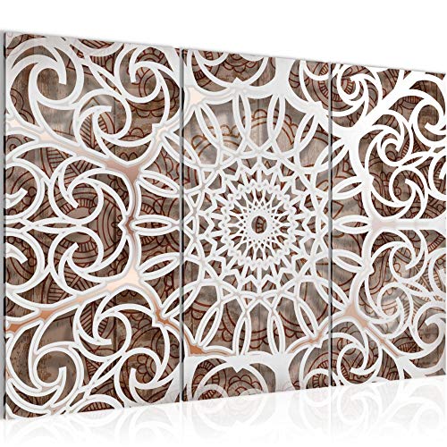 Runa Art Mandala Abstracto Cuadro Decorativo para Sala XXL Beige Blanco Oriental 120 x 80 cm 3 Piezas Decoración de Pared 109631a