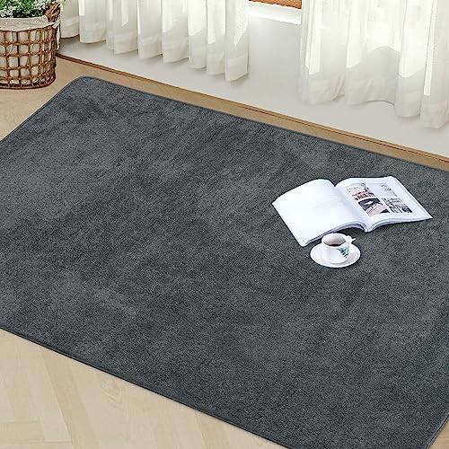 Granbest Alfombra gruesa premium similar a piel de oveja para salón cocina antideslizante lavable alfombra de suelo ultra suave alfombra de suelo dormitorio (120 x 160 cm, gris)