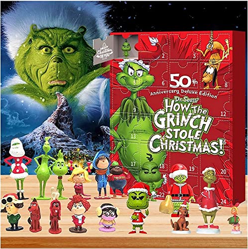 Calendario de Adviento de 24 días de Navidad Grinch Monster 2023, regalo sorpresa, juguetes de Grinch de monstruo verde, calendario de Adviento de muñecas, decoraciones de Navidad (tipo: A)