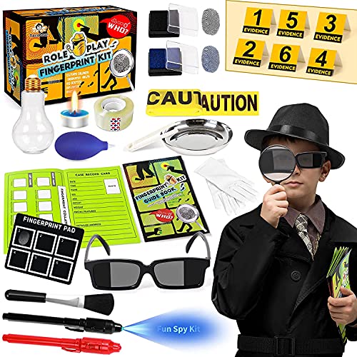Tacobear Kit de Detective para Niños Kit de espía con Detective Disfraz Boligrafo Tinta Invisible Huellas Dactilares Juegos de Detective Juguetes de Ciencia Regalo para Niños 5 6 7 8 9 10 años