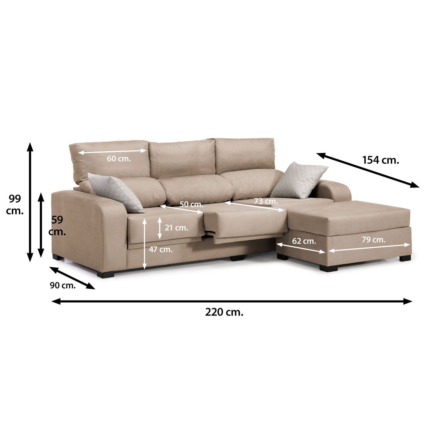 Sofá Chaise Longue 220 Cm