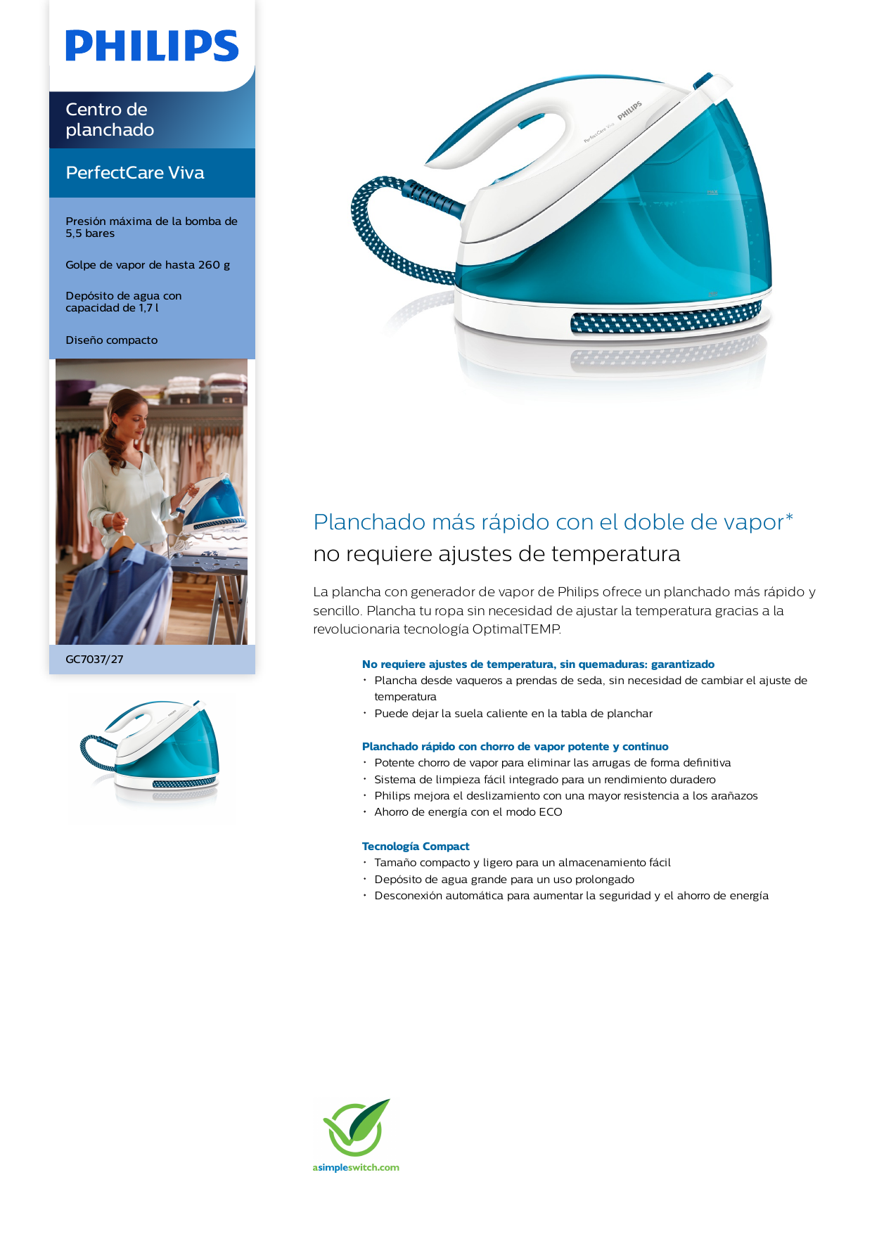 Centro De Planchado Philips Gc7037